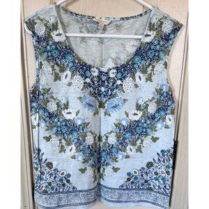 Lucky Brand Womens Sm Blue Floral Round Neck Tank Top
